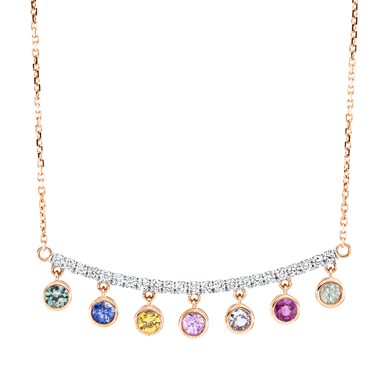 Collier mit Saphir  aus 750/-18 Karat Rotgold / Weißgold mit 23 Diamanten 0