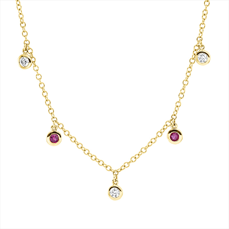 Collier mit Rubin  aus 750/-18 Karat Gelbgold mit 3 Diamanten 0