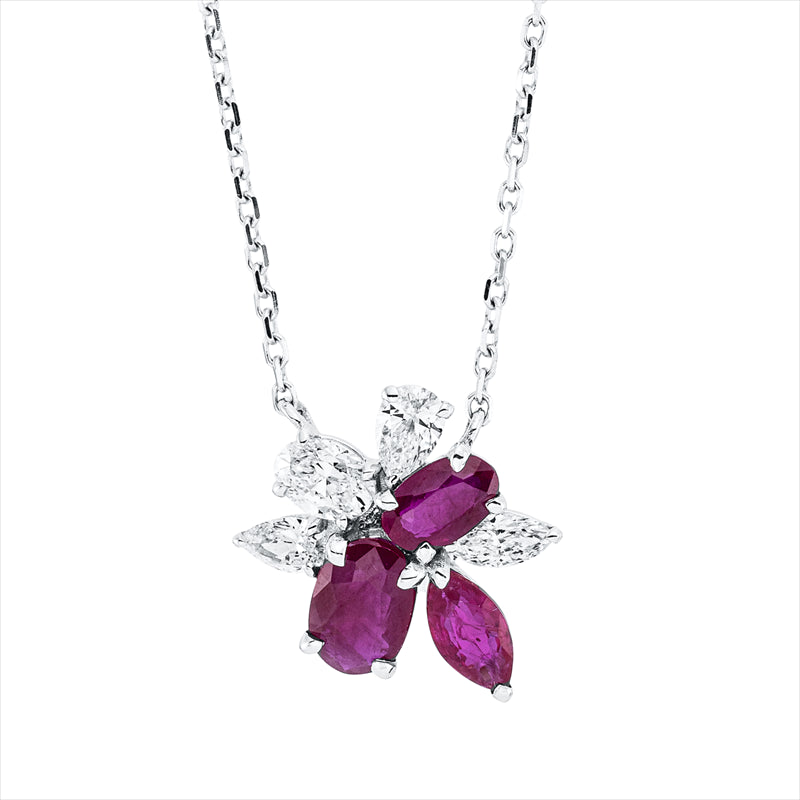 Collier mit Rubin  aus 750/-18 Karat Weißgold mit 4 Diamanten 0