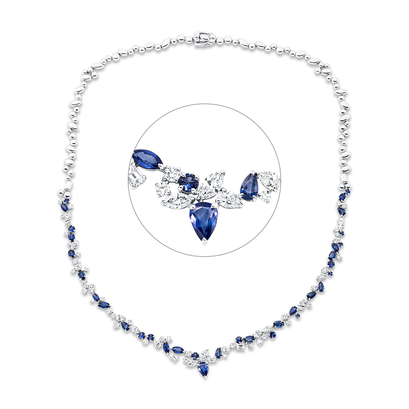 Collier mit Saphir  aus 750/-18 Karat Weißgold mit 58 Diamanten 4