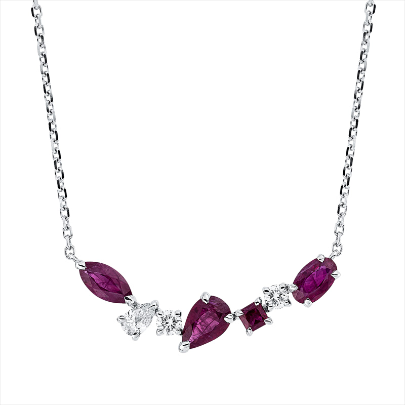 Collier mit Rubin  aus 750/-18 Karat Weißgold mit 3 Diamanten 0