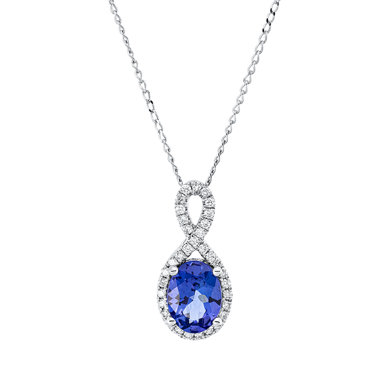 Collier mit Tansanit  aus 585/-14 Karat Weißgold mit 34 Diamanten 0