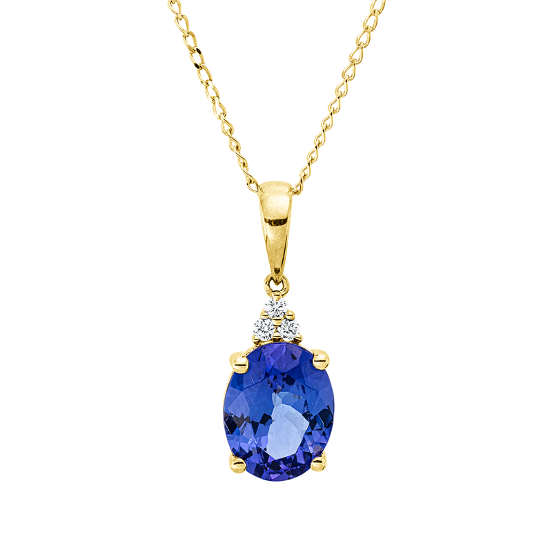 Collier mit Tansanit  aus 585/-14 Karat Gelbgold mit 3 Diamanten 0