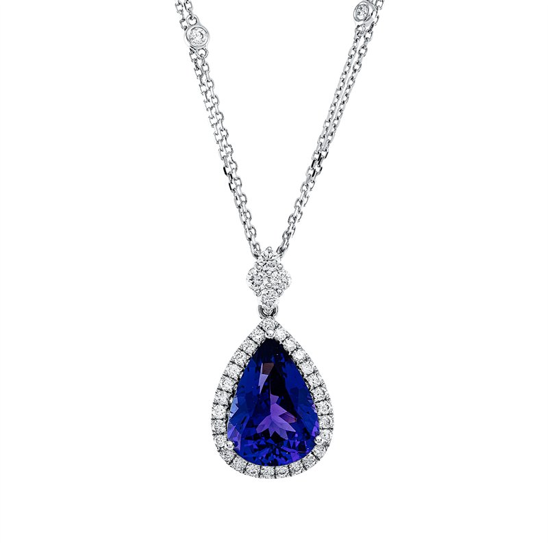 Collier mit Tansanit  aus 750/-18 Karat Weißgold mit 35 Diamanten 0