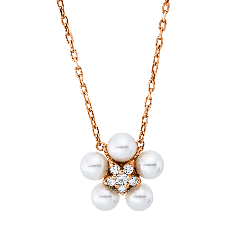 Collier   mit Akoyaperle aus 750/-18 Karat Rotgold mit 8 Diamanten 0