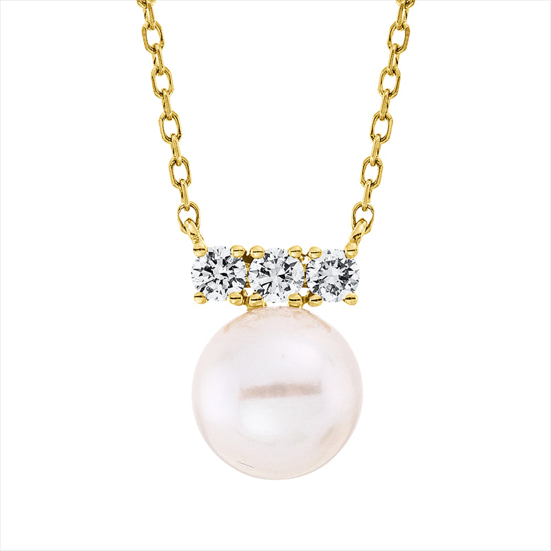 Collier   mit Zuchtperle aus 750/-18 Karat Gelbgold mit 3 Diamanten 0