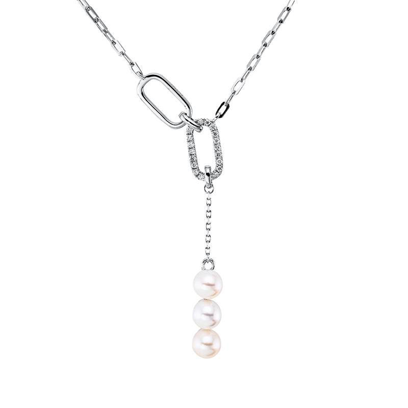Collier   mit Süßwasserperle aus 750/-18 Karat Weißgold mit 18 Diamanten 0