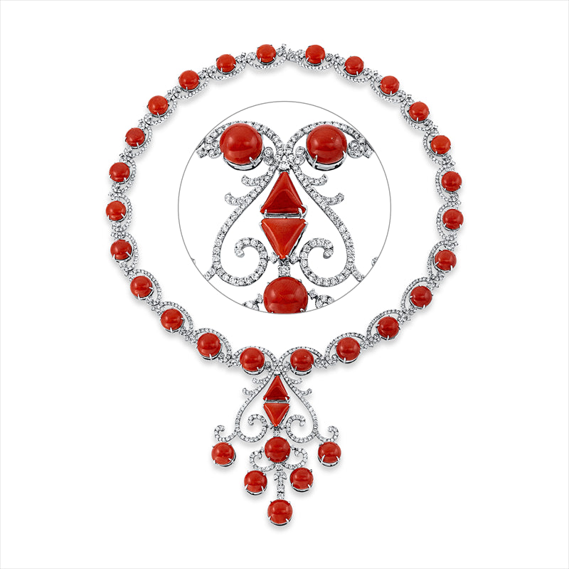 Collier mit Korall  aus 750/-18 Karat Weißgold mit 648 Diamanten 10