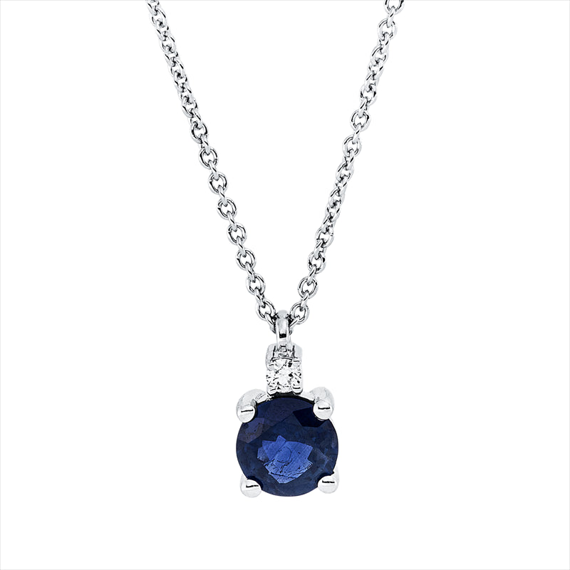 Collier mit Saphir  aus 750/-18 Karat Weißgold mit 1 Diamant 0