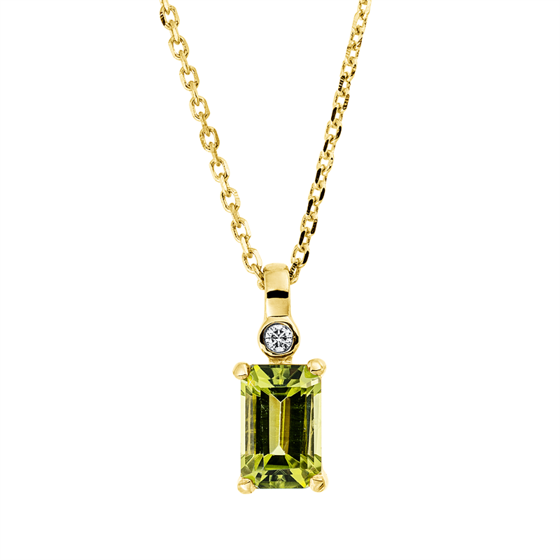 Collier mit Peridot  aus 750/-18 Karat Gelbgold mit 1 Diamant 0