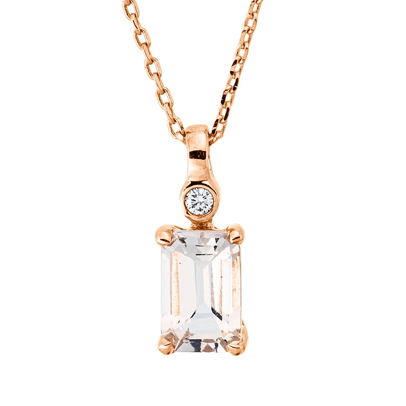 Collier mit Morganit  aus 750/-18 Karat Rotgold mit 1 Diamant 0