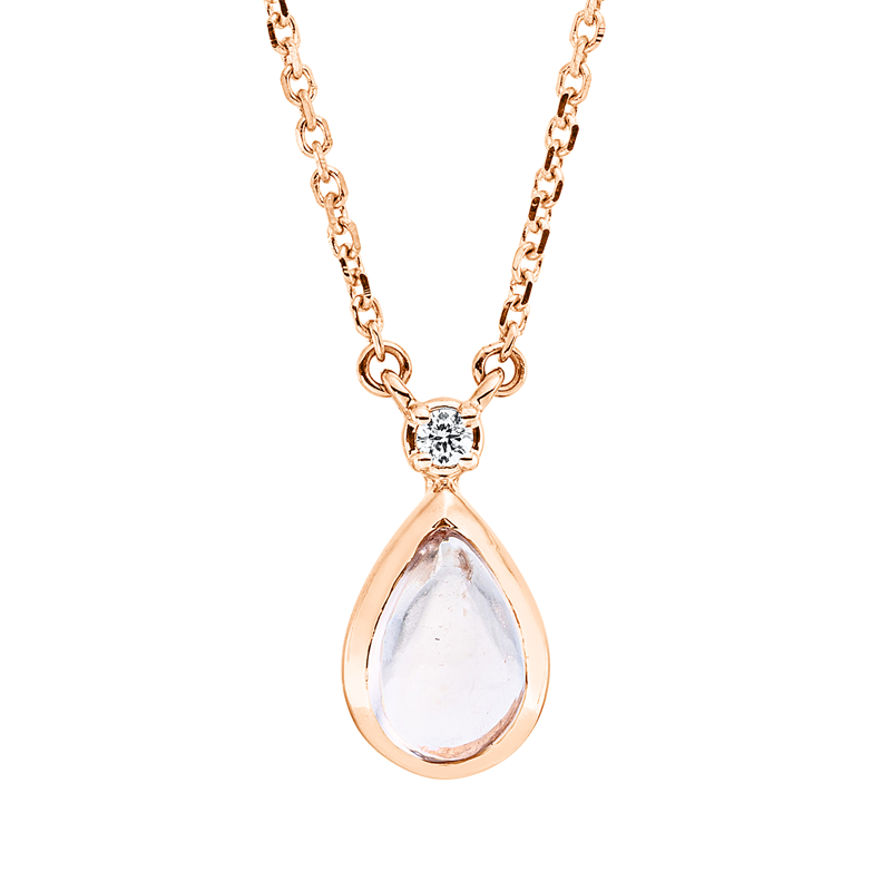 Collier mit Morganit  aus 750/-18 Karat Rotgold mit 1 Diamant 0
