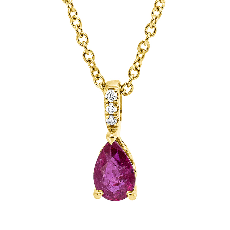 Collier mit Rubin  aus 750/-18 Karat Gelbgold mit 3 Diamanten 0