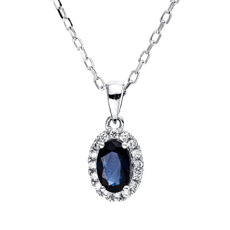 Collier mit Saphir  aus 750/-18 Karat Weißgold mit 16 Diamanten 0