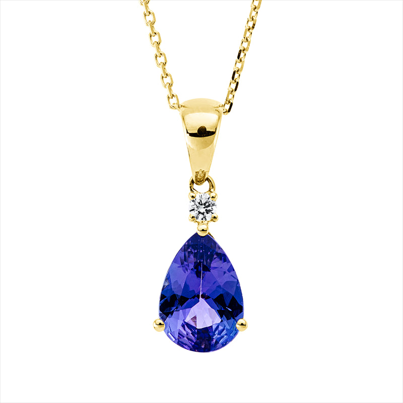Collier mit Tansanit  aus 585/-14 Karat Gelbgold mit 1 Diamant 0