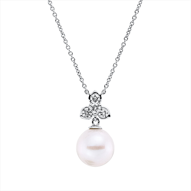 Collier   mit Zuchtperle aus 750/-18 Karat Weißgold mit 4 Diamanten 0