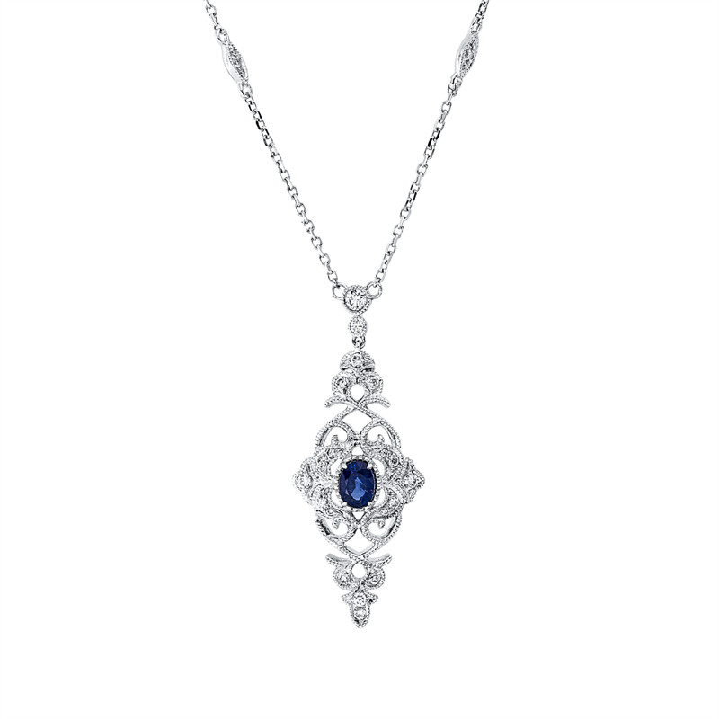 Collier mit Saphir  aus 750/-18 Karat Weißgold mit 31 Diamanten 0