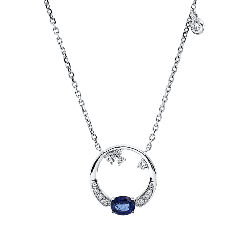 Collier mit Saphir  aus 750/-18 Karat Weißgold mit 11 Diamanten 0