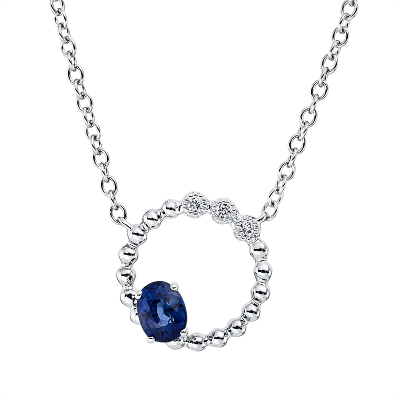 Collier mit Saphir  aus 750/-18 Karat Weißgold mit 3 Diamanten 0