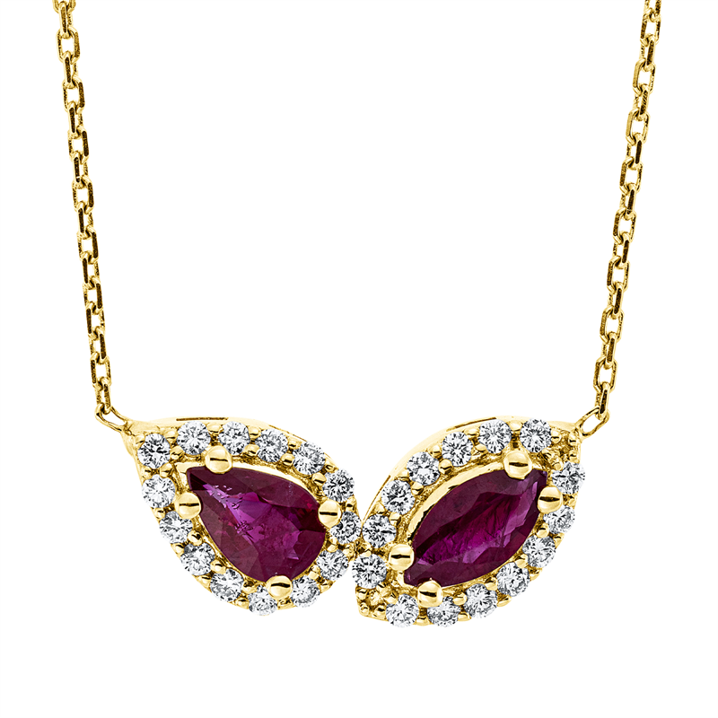 Collier mit Rubin  aus 750/-18 Karat Rotgold mit 28 Diamanten 0