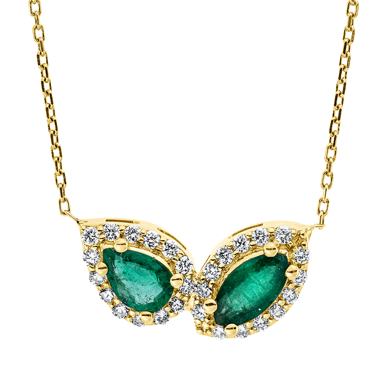 Collier mit Smaragd  aus 750/-18 Karat Gelbgold mit 28 Diamanten 0