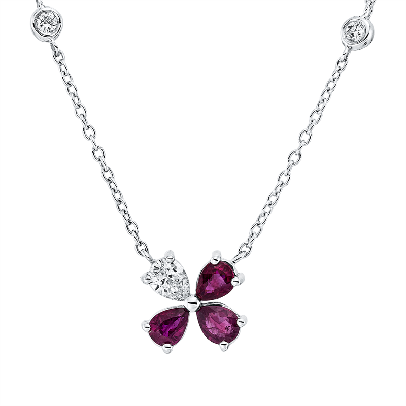 Collier mit Rubin  aus 750/-18 Karat Weißgold mit 5 Diamanten 0