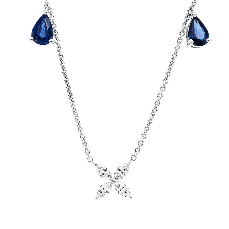 Collier mit Saphir  aus 750/-18 Karat Weißgold mit 12 Diamanten 0