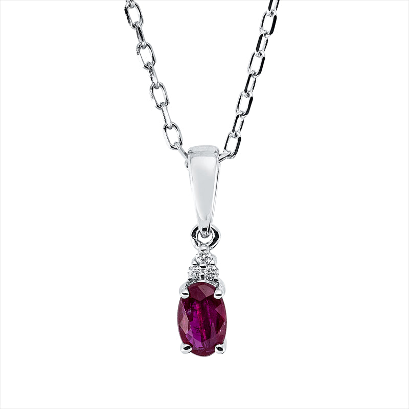 Collier mit Rubin  aus 750/-18 Karat Weißgold mit 3 Diamanten 0
