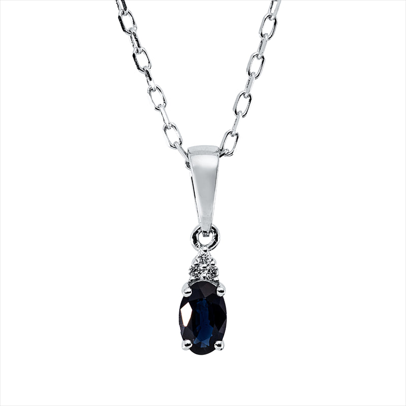 Collier mit Saphir  aus 750/-18 Karat Weißgold mit 3 Diamanten 0