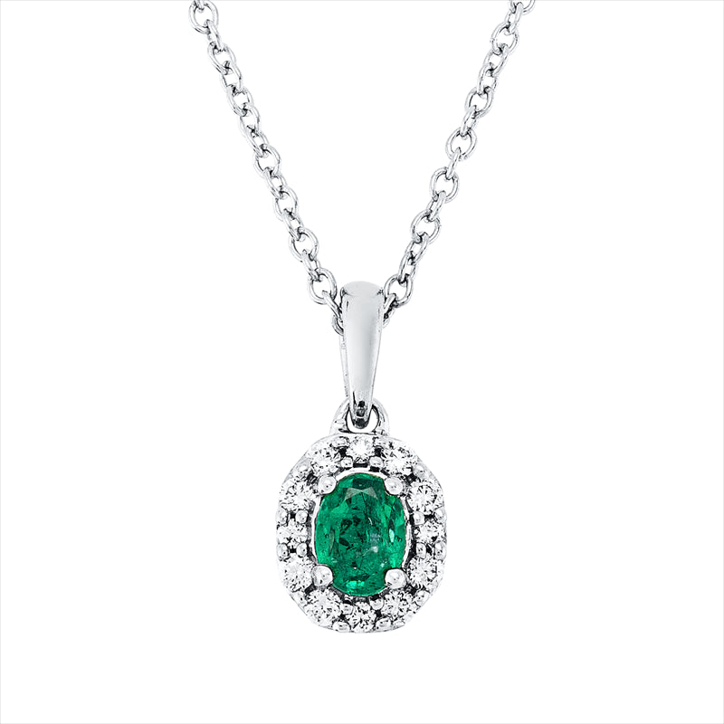 Collier mit Smaragd  aus 750/-18 Karat Weißgold mit 12 Diamanten 0