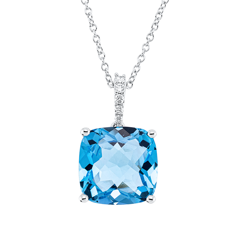 Collier mit Topas  aus 750/-18 Karat Weißgold mit 5 Diamanten 0