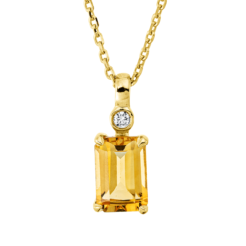 Collier mit Citrin  aus 750/-18 Karat Gelbgold mit 1 Diamant 0