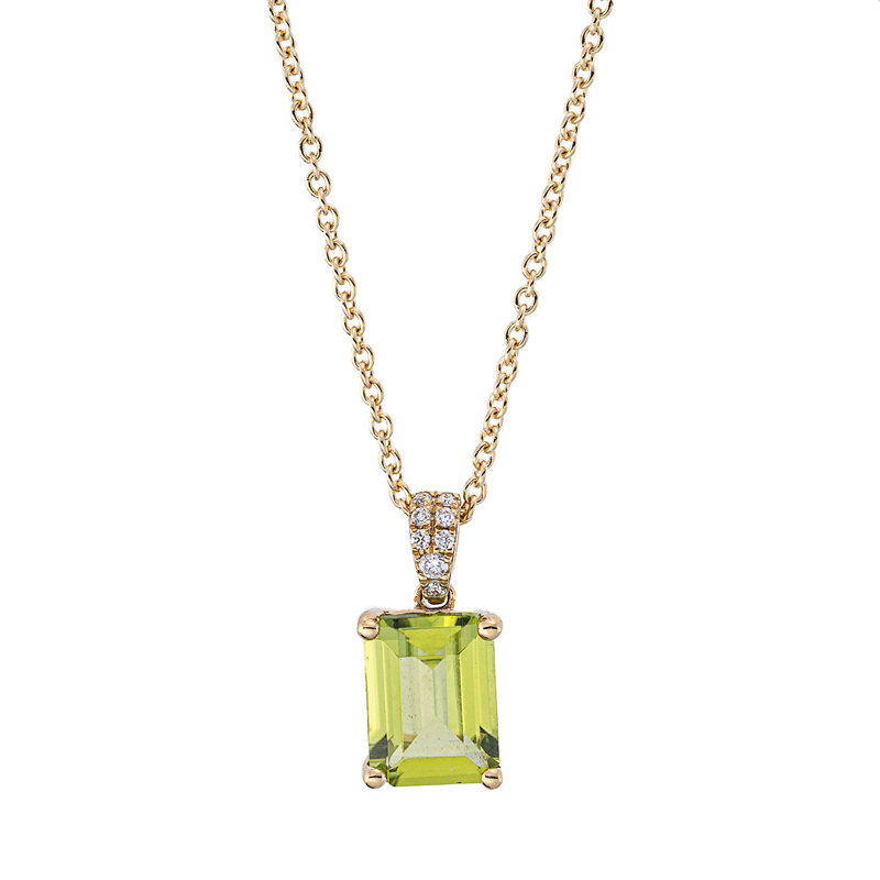 Collier mit Peridot  aus 750/-18 Karat Gelbgold mit 8 Diamanten 0