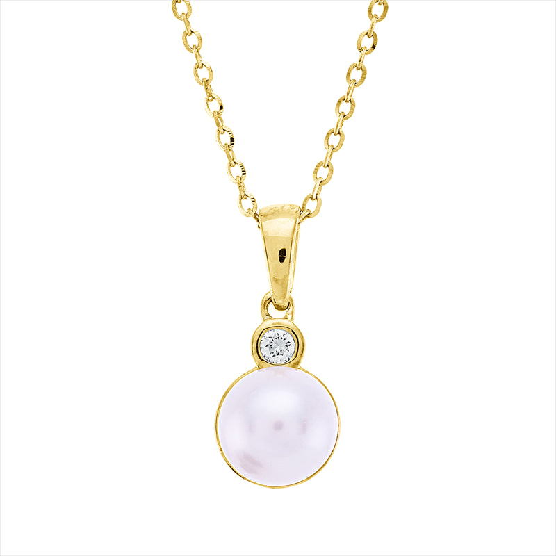 Collier   mit Zuchtperle aus 750/-18 Karat Gelbgold mit 1 Diamant 0