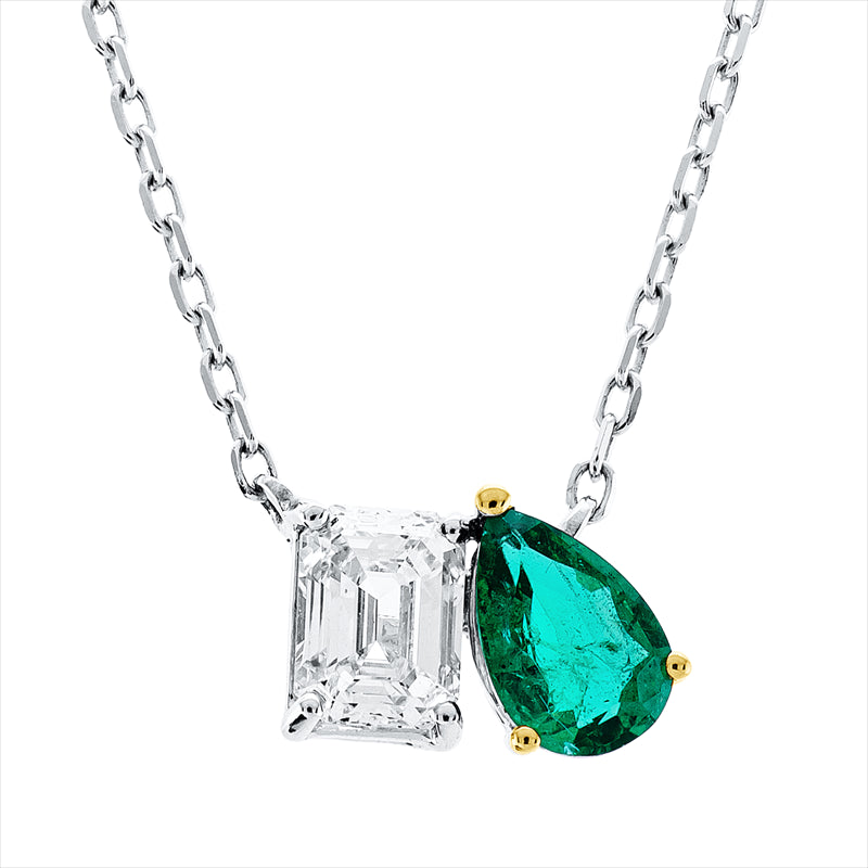 Collier mit Smaragd  aus 750/-18 Karat Weißgold / Gelbgold mit 1 Diamant 0