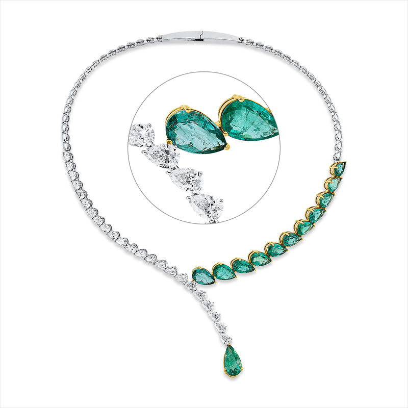 Collier mit Smaragd  aus 750/-18 Karat Weißgold / Gelbgold mit 23 Diamanten 7