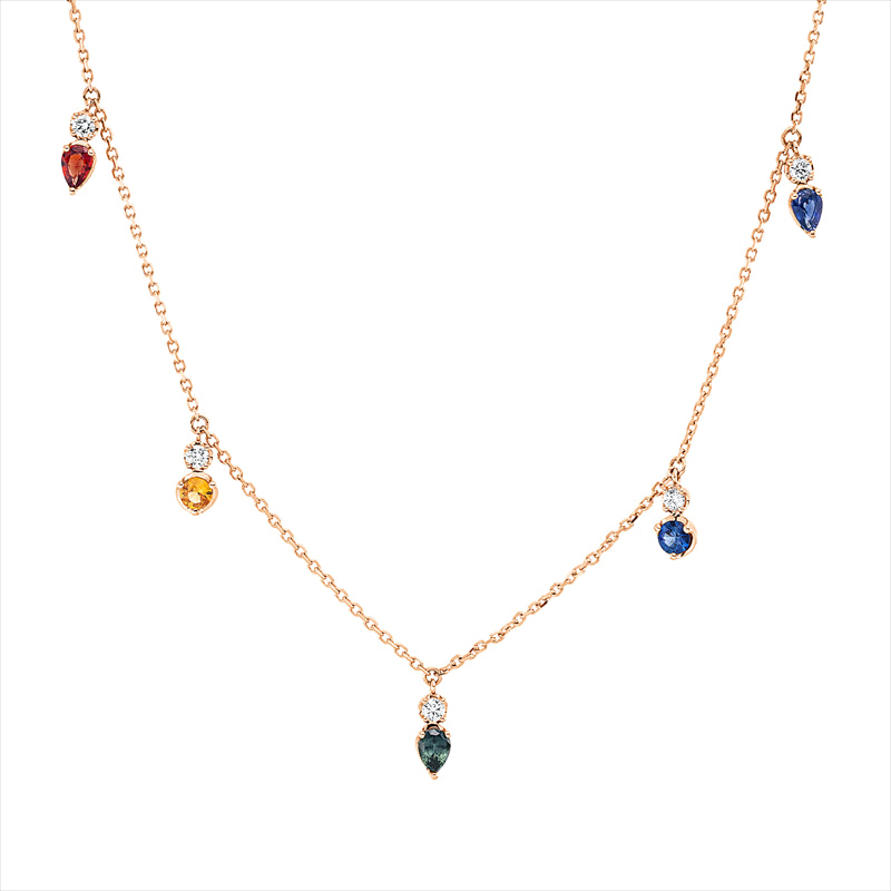 Collier mit Farbstein  aus 750/-18 Karat Rotgold mit 5 Diamanten 0