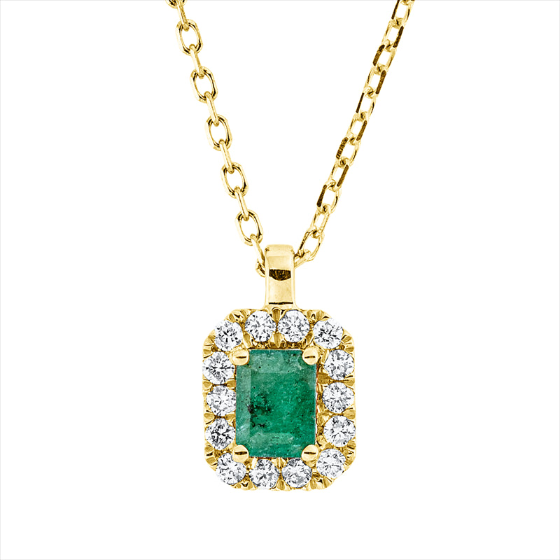 Collier mit Smaragd  aus 750/-18 Karat Gelbgold mit 14 Diamanten 0