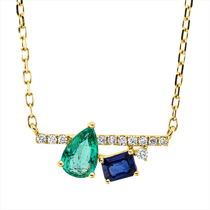 Collier mit Smaragd  aus 750/-18 Karat Gelbgold mit 11 Diamanten 0