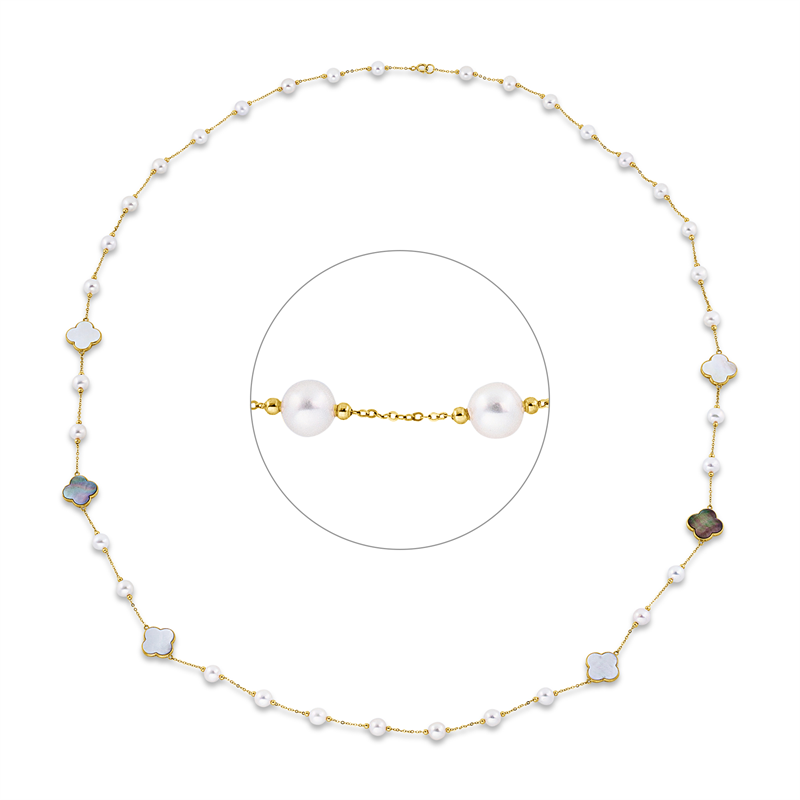 Collier mit Perlmutt mit Zuchtperle aus 750/-18 Karat Gelbgold  