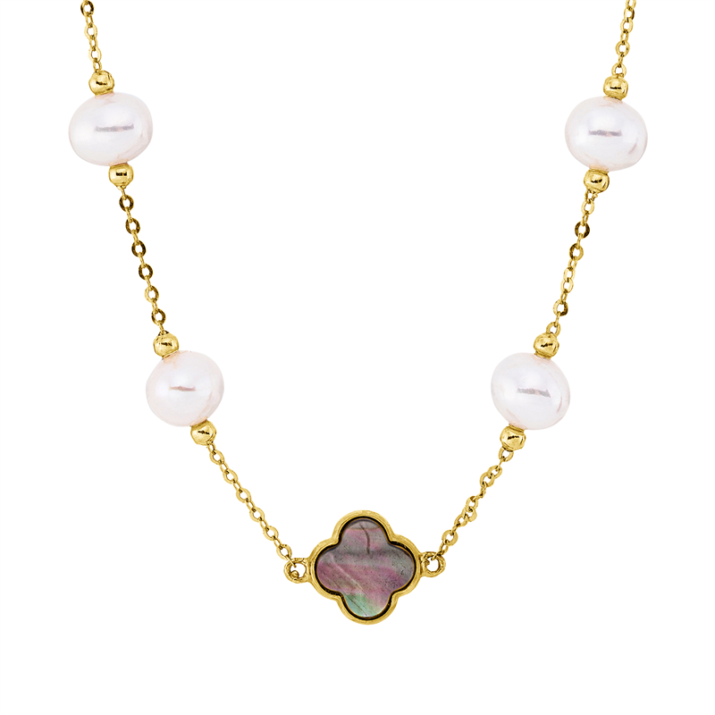 Collier mit Perlmutt mit Zuchtperle aus 750/-18 Karat Gelbgold  