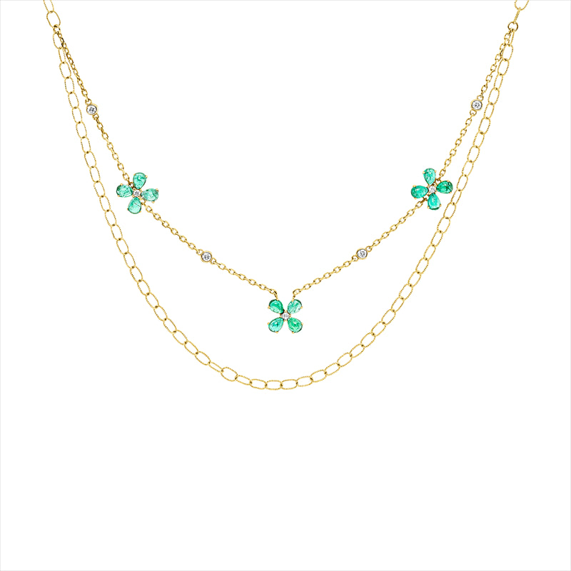 Collier mit Smaragd  aus 750/-18 Karat Gelbgold mit 7 Diamanten 0