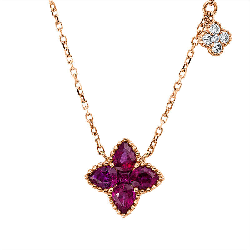 Collier mit Rubin  aus 750/-18 Karat Rotgold mit 5 Diamanten 0