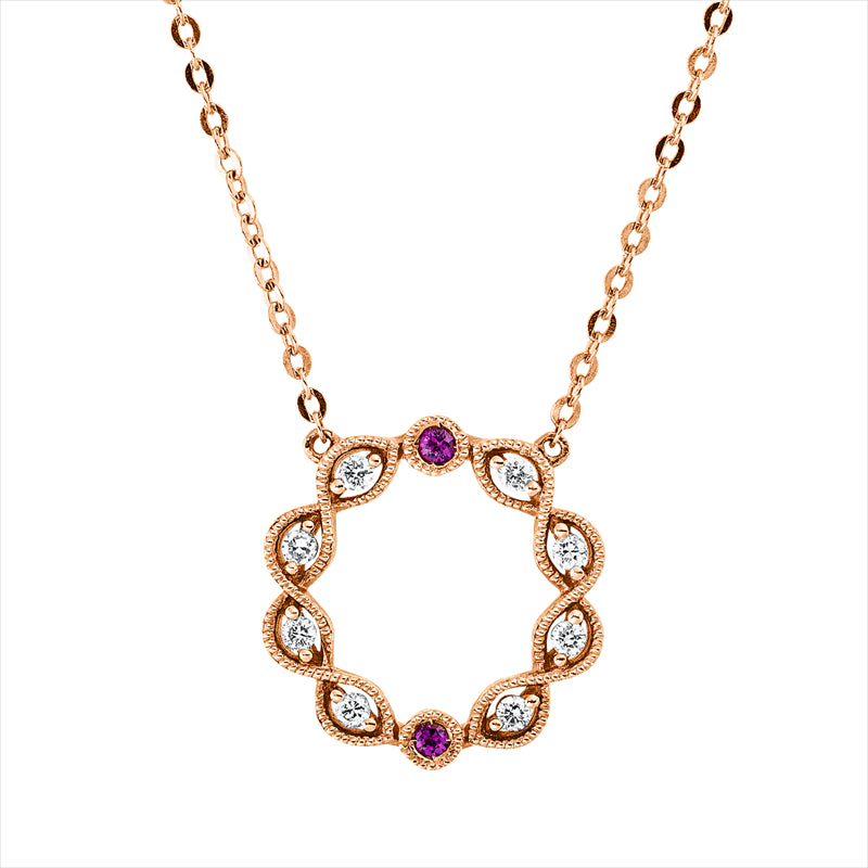 Collier mit Rubin  aus 750/-18 Karat Rotgold mit 8 Diamanten 0