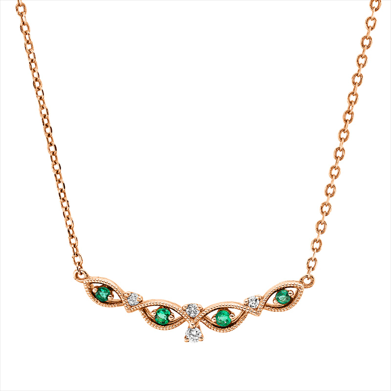 Collier mit Smaragd  aus 750/-18 Karat Rotgold mit 4 Diamanten 0