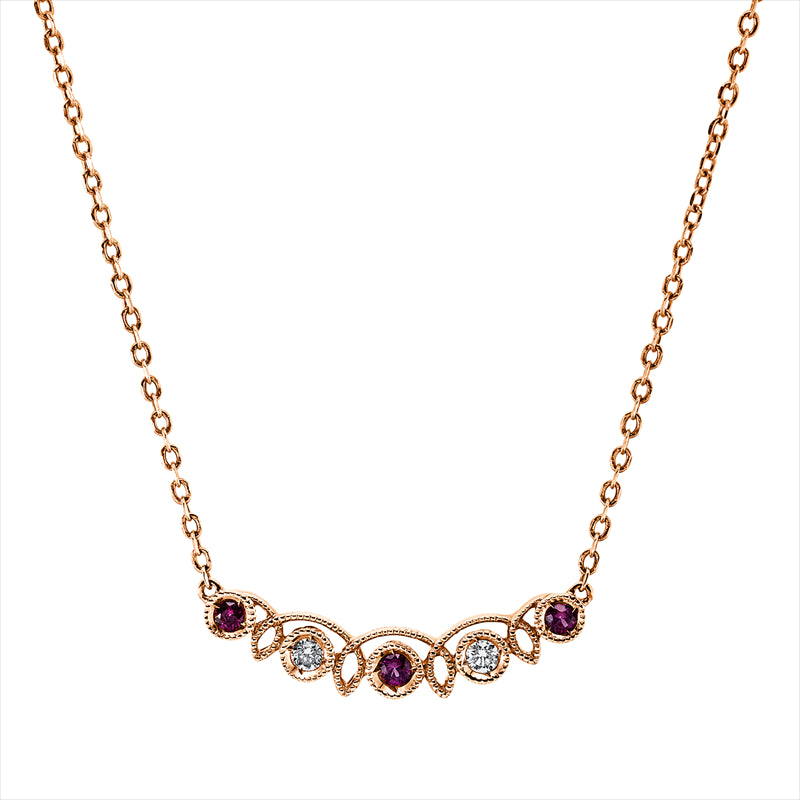 Collier mit Rubin  aus 750/-18 Karat Rotgold mit 2 Diamanten 0