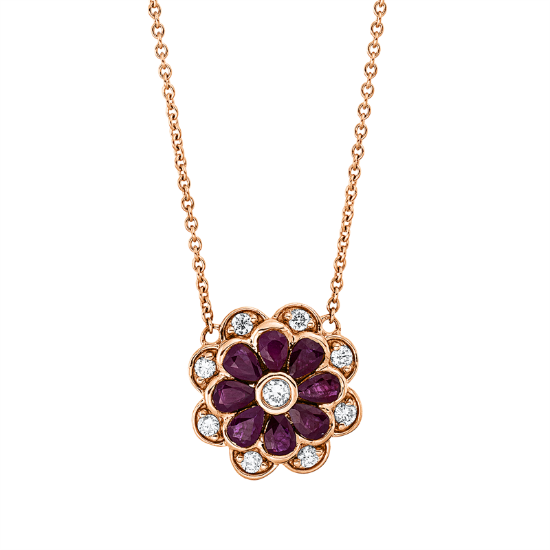 Collier mit Rubin  aus 750/-18 Karat Rotgold mit 9 Diamanten 0