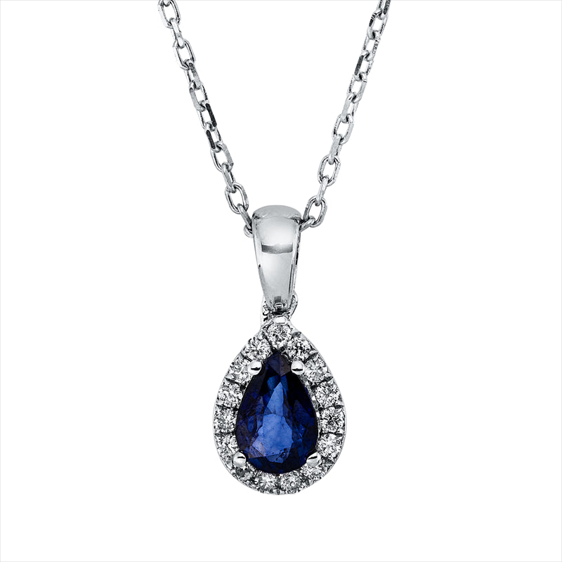 Collier mit Saphir  aus 750/-18 Karat Weißgold mit 15 Diamanten 0