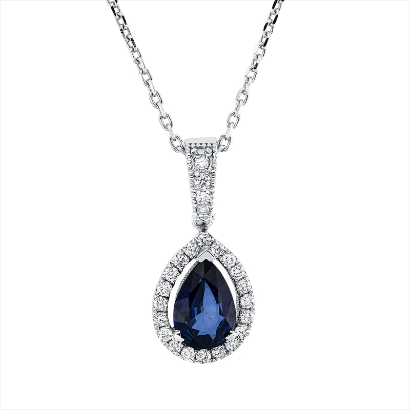 Collier mit Saphir  aus 750/-18 Karat Weißgold mit 24 Diamanten 0