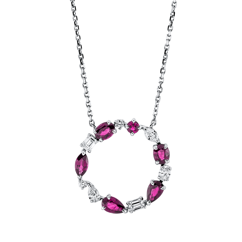 Collier mit Rubin  aus 750/-18 Karat Weißgold mit 7 Diamanten 0